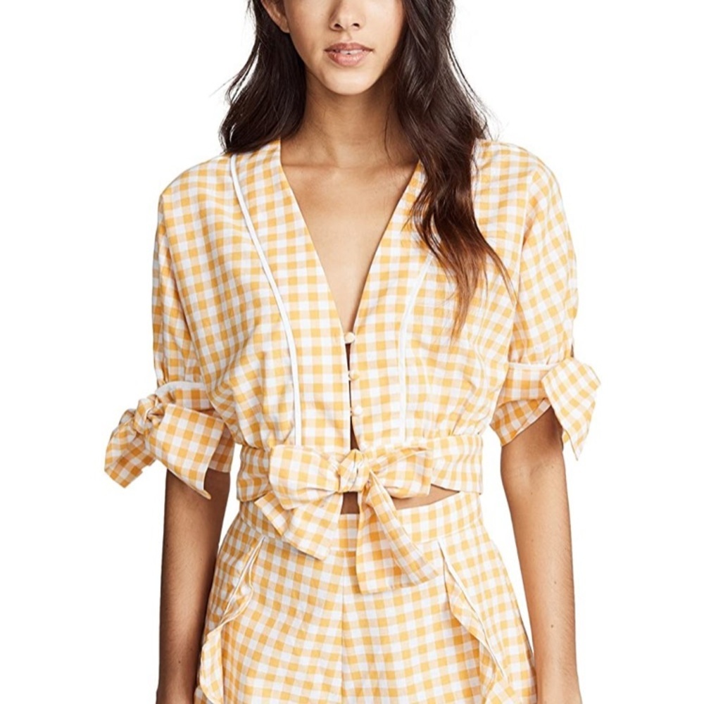 The Fifth Label Womens Idyllic Gingham Tie Front Crop Top